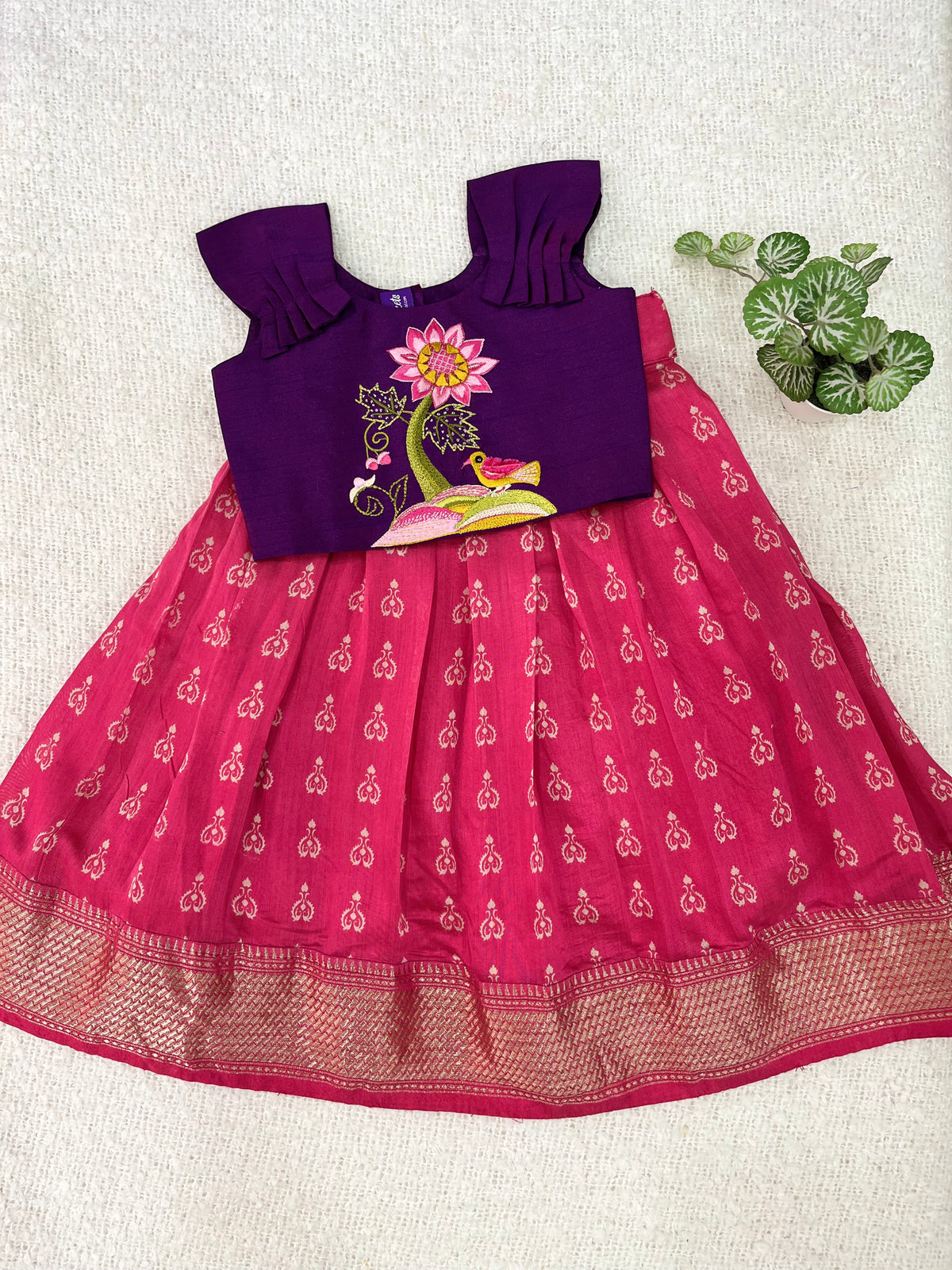 Purple and Pink Chanderi Silk Crop top