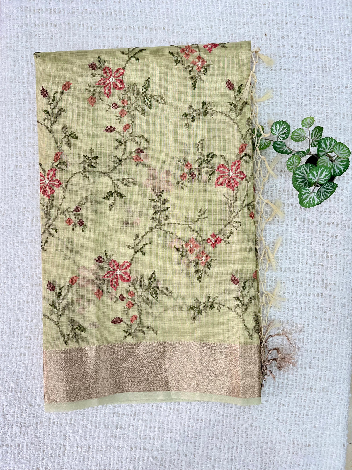 Embroidered Tissue With Zari Border