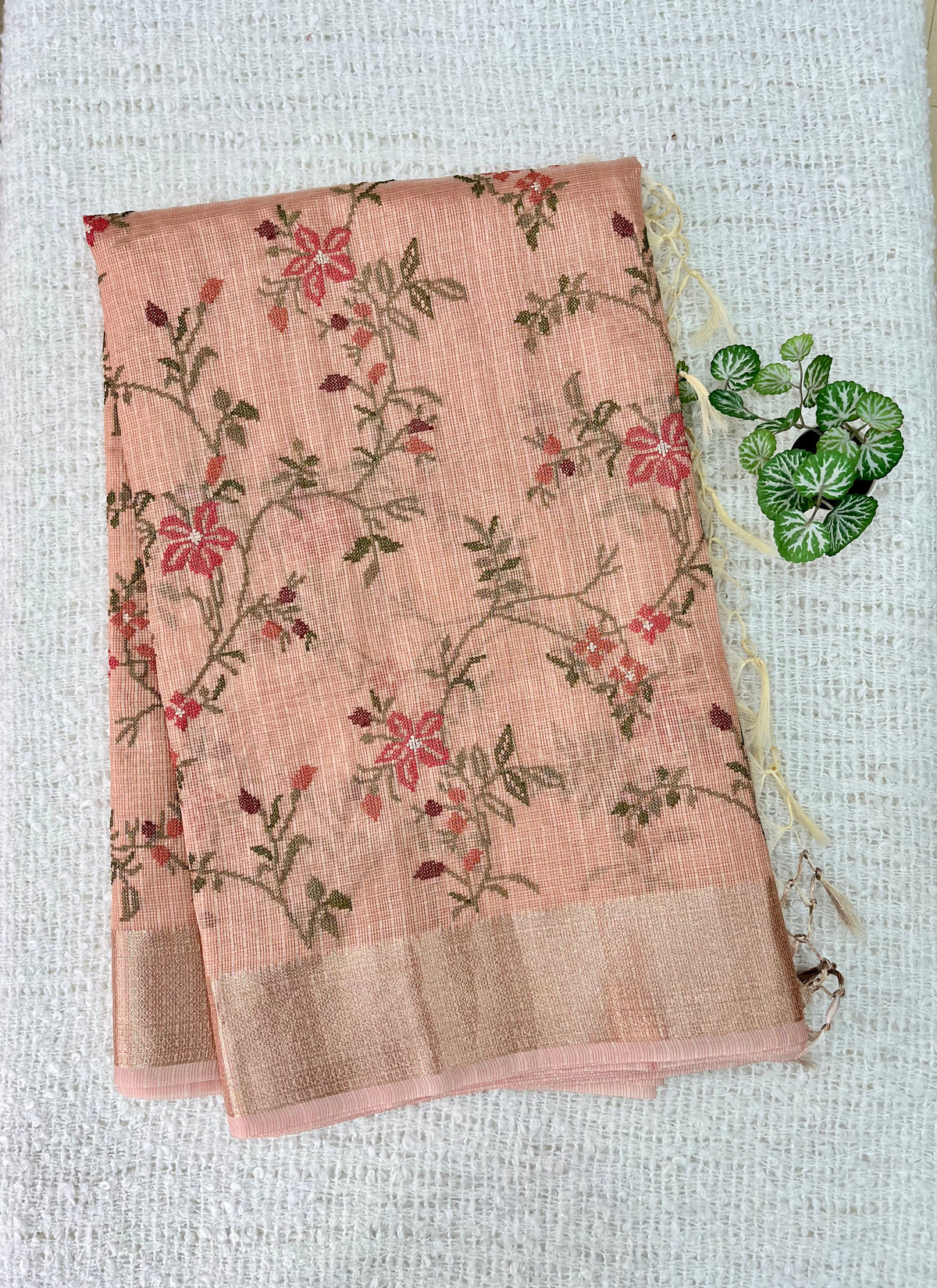Embroidered Tissue With Zari Border